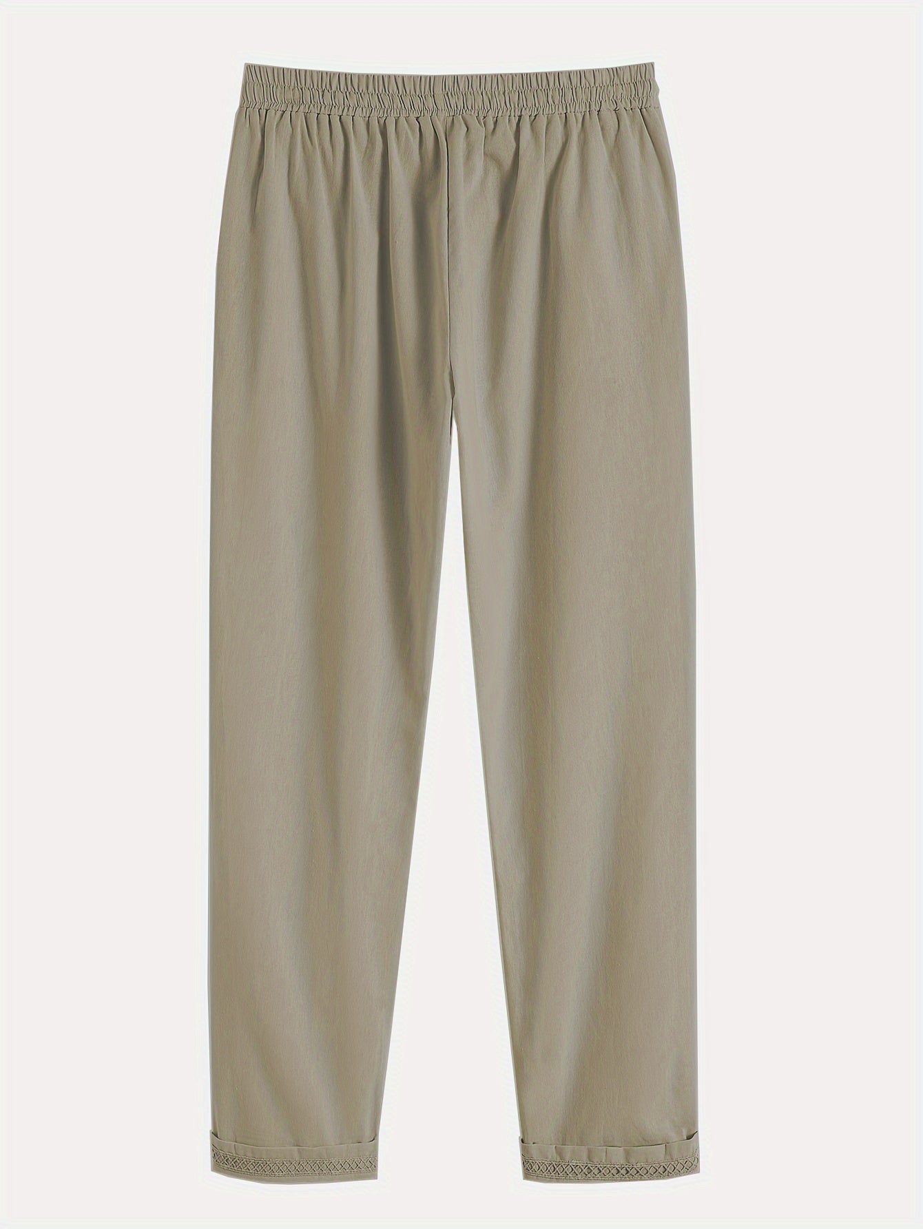 Solid Drawstring Waist Cotton Pants, Casual Slant Pocket Slim Comfy Pants, Women's Clothing
